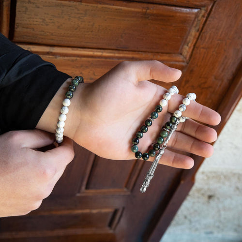 Havlit-Yeşil Jasper Doğal Taş Tesbih Bileklik Seti
