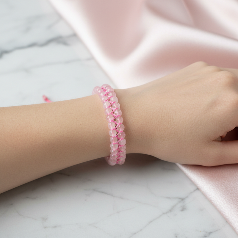 Pembe Kuvars (Gül Kuvars) 3-4 mm Çift Sıra Doğal Taş Bileklik – Unisex El İşçiliği - Görsel 2 - Safnaturel