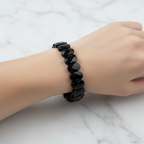 Siyah Turmalin Doğal Taş Geniş Kesim Bileklik