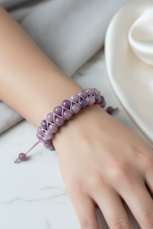 Lepidolit 8mm Çift Sıra Makrome Doğal Taş Bileklik - Görsel 1 - Safnaturel