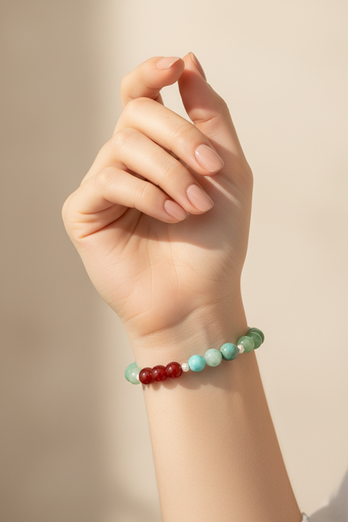 Başak Burcu - Akik - Aventurin - Amazonit Doğal Taş Gümüş Aparat Bileklik