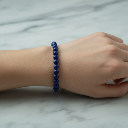 Lapis Lazuli 6 mm Merdiven Kapama Doğal Taş Bileklik – El İşçiliği