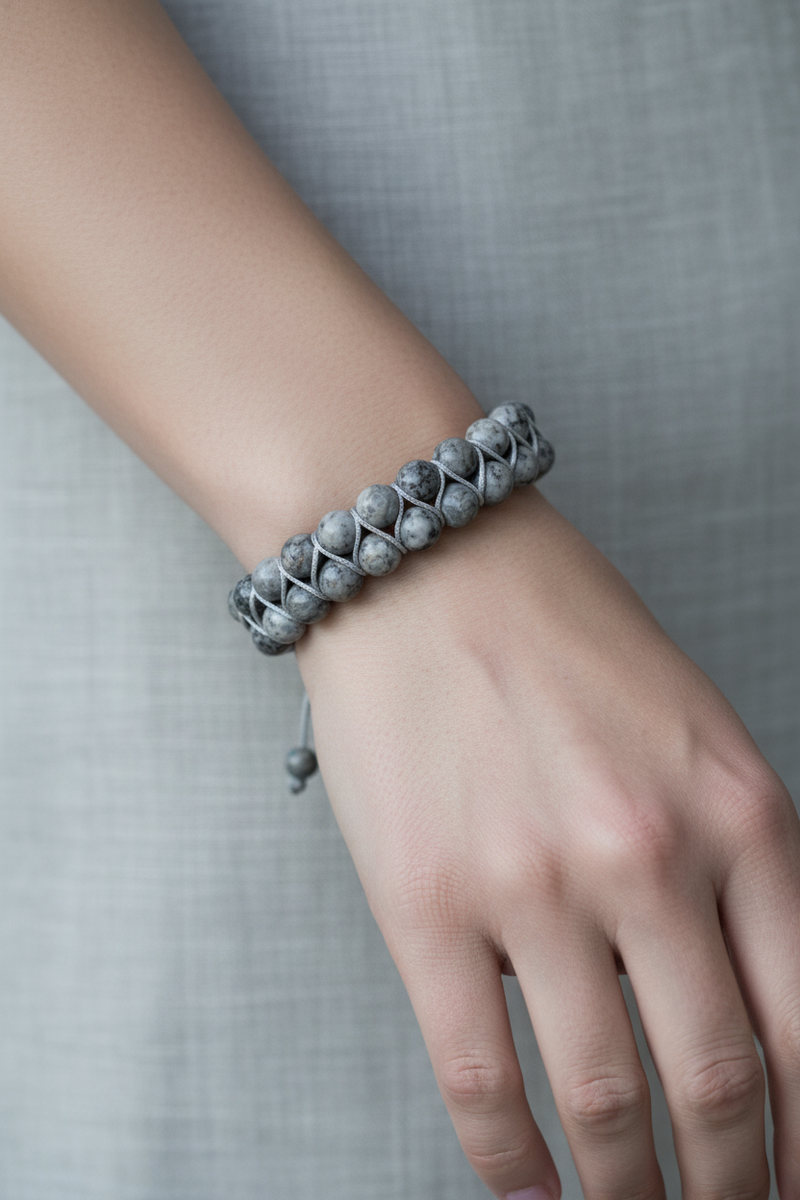 Gri Jasper 8mm Çift Sıra Makrome Doğal Taş Bileklik - Görsel 1 - Safnaturel