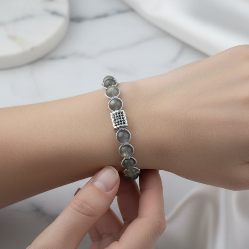 Labradorit ve Zirkon Doğal Taş Bileklik – Unisex Şık Tasarım - Görsel 2 - Safnaturel