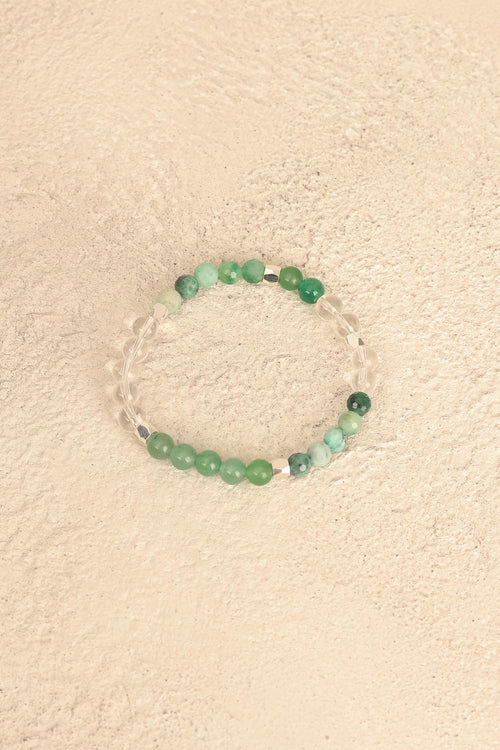 Boğa Burcu - Zümrüt - Aventurin - Kristal Kuvars Doğal Taş Gümüş Aparatlı Bileklik