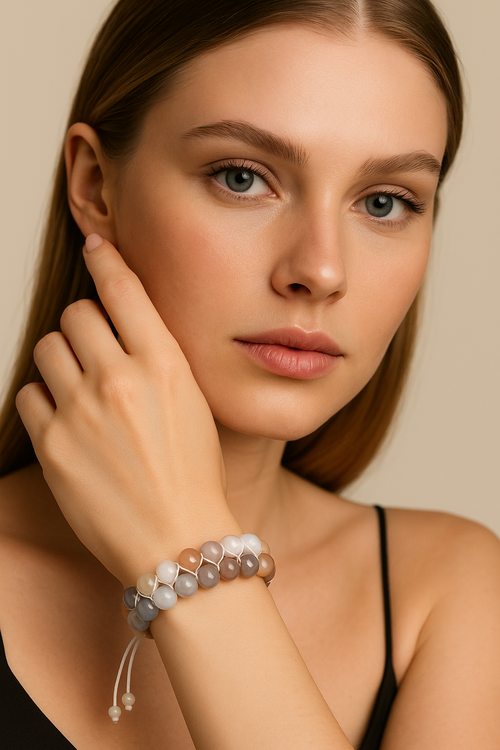 Botswana Agate 8mm Double Row Macrame Natural Stone Bracelet