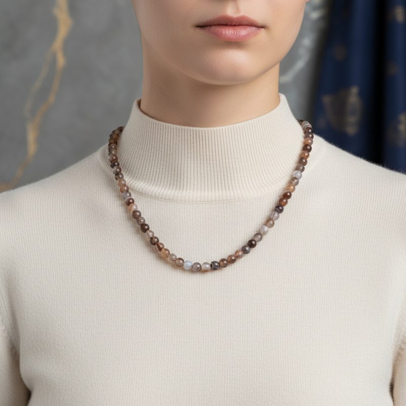 Botswana Akiği 6 mm Dizi Doğal Taş Kolye - Görsel 1 - Safnaturel