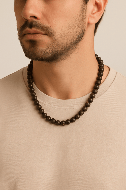 Bronzit 8 mm Düğümlü Doğal Taş Kolye
