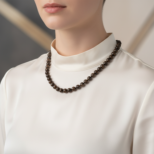 Bronzit 8 mm Düğümlü Doğal Taş Kolye