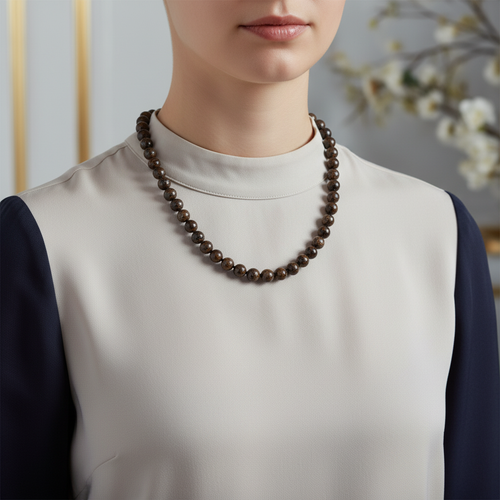 Bronzit 8 mm Düğümlü Doğal Taş Kolye