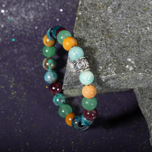 Başak Burcu Bileklik Amazonit, Bordo Granat Lal, Jasper, Krizokol, Mavi Apatit, Siyah Göz Akik, Yeşil Aventurin