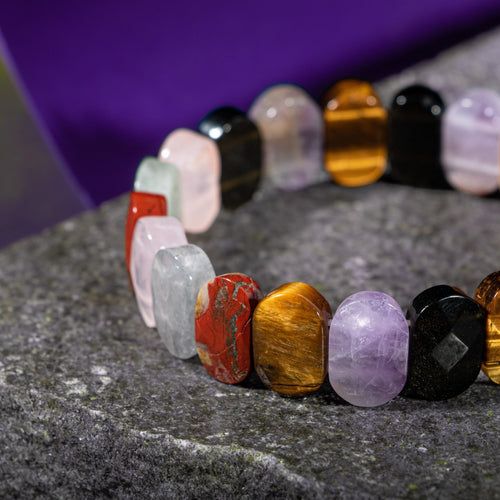 Başak Burcu Bileklik Ametist, Golden Obsidyen, Kaplan Gözü, Labradorit, Pembe Kuvars, Yosunlu Akik