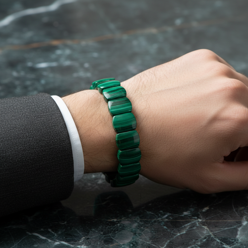 Malakit Doğal Taş Geniş Kesim Bileklik – El İşçiliği