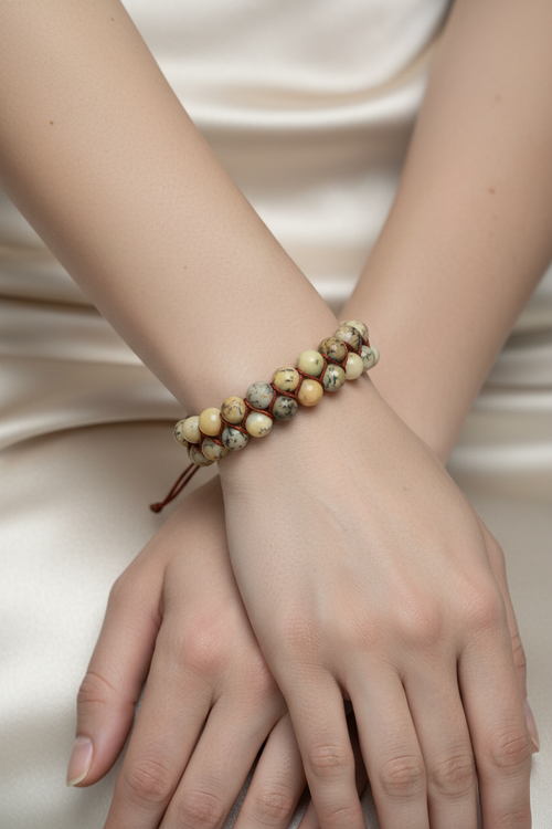 Opal Sarı 8mm Çift Sıra Makrome Doğal Taş Bileklik - Görsel 2 - Safnaturel
