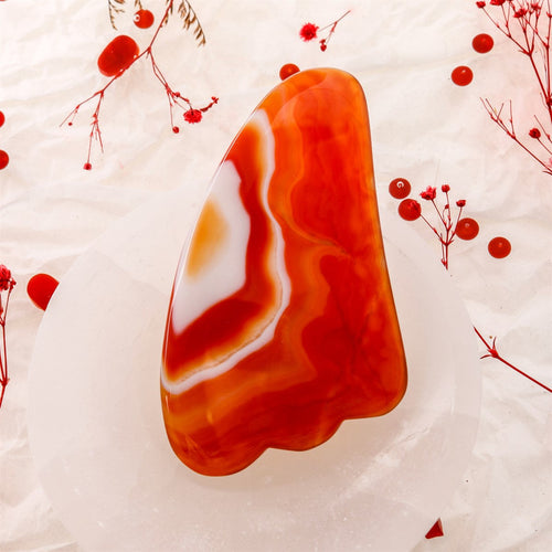 Kırmızı Akik Taşı Gua Sha Yüz Masaj Taşı Kaz Ayaklı