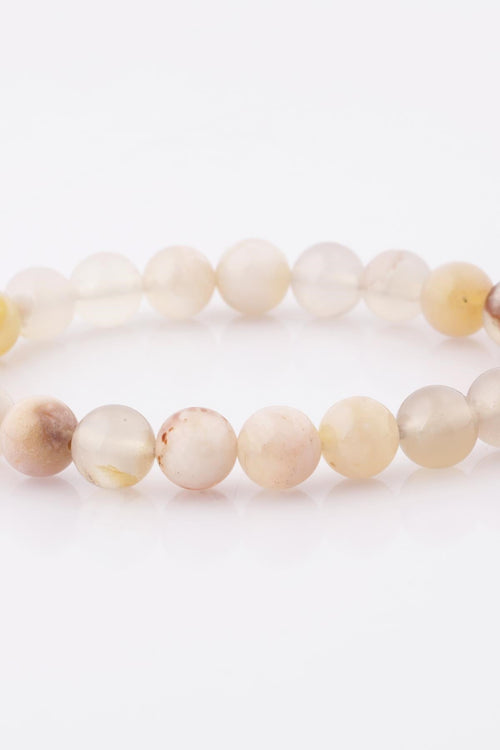 Çiçekli Akik  Doğal Taş Bileklik 8 mm Küre Kesim Flower Agate