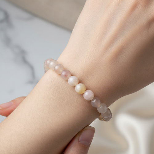 Çiçekli Akik  Doğal Taş Bileklik 8 mm Küre Kesim Flower Agate