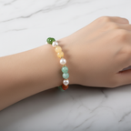 İnci, Turuncu Aventurin, Amazonit, Yeşim & Kalsit Doğal Taş 925 Ayar Gümüş Bileklik – Özel Tasarım