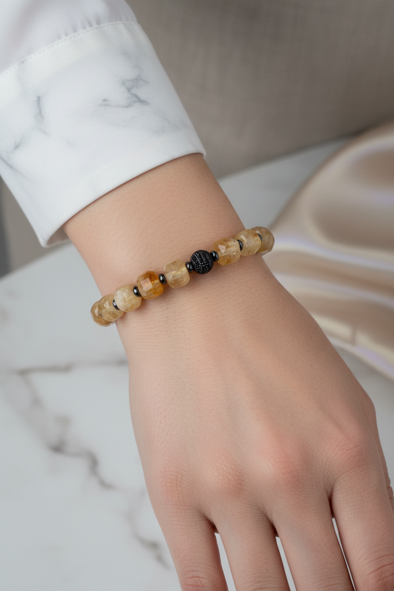 Özel Kesim Sitrin & Hematit Doğal Taş Bileklik – 10 mm Zirkon Aparatlı Tasarım - Görsel 2 - Safnaturel