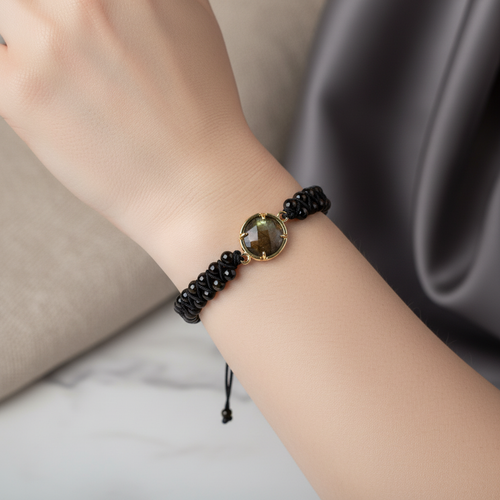 Obsidyen Doğal Taş Makrome Bileklik – Özel Tasarım