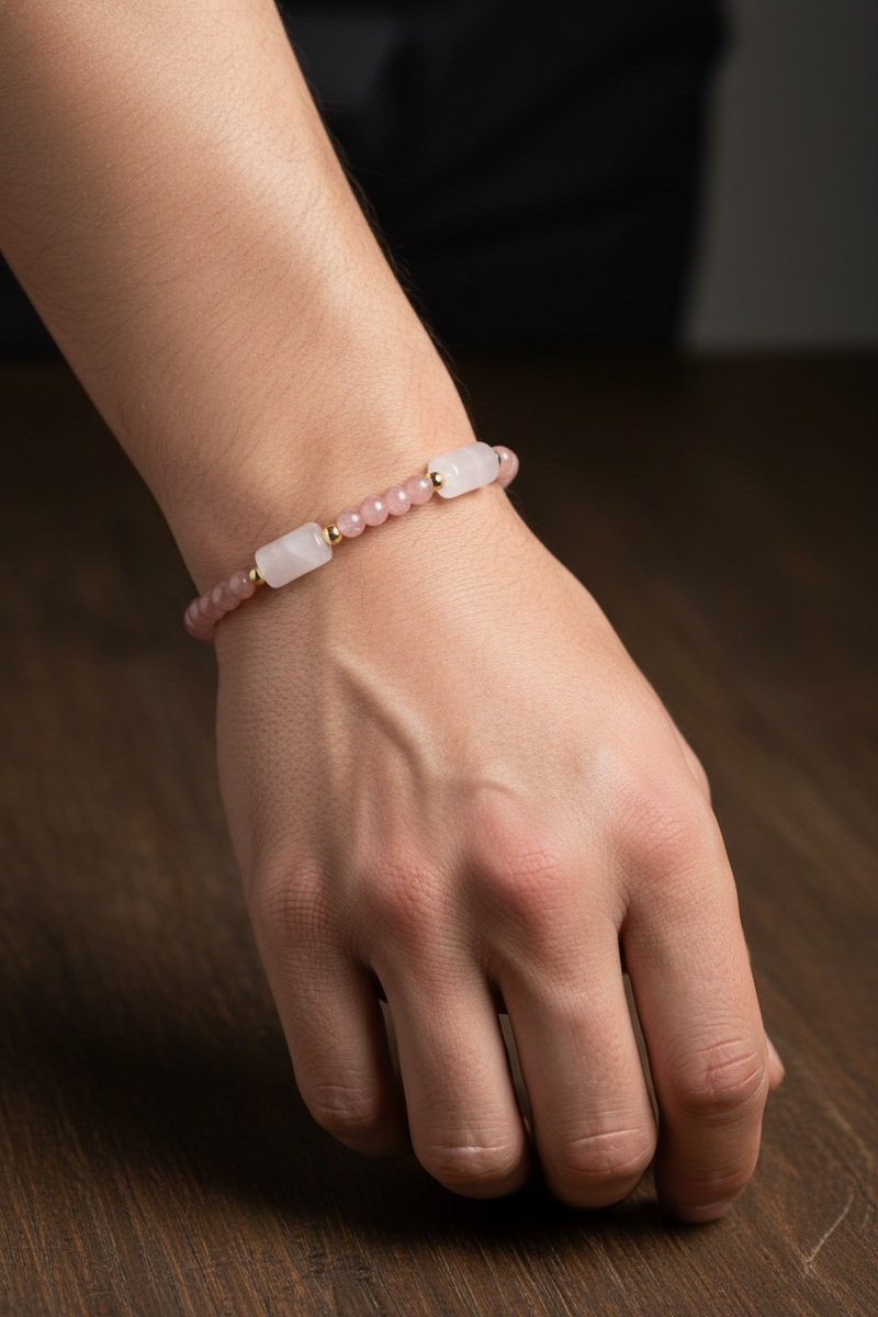 Rodokrosit, Pembe Kuvars ve Hematit Doğal Taş Bileklik – Unisex Şık Tasarım - Görsel 1 - Safnaturel