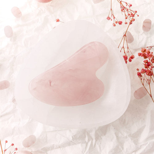 Pembe Kuvars Taşı Gua Sha Yüz Masaj Taşı Kalpli