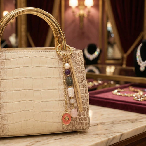 Doğal Taşlı Çanta Charmı ( İnci, Ametist, Labradorit, Sedef, Pembe Kuvars)