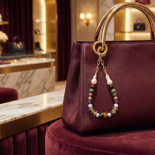 Doğal Taşlı Çanta Charmı ( İnci, Yeşim, Kaplan Gözü, Sitrin, Ametist, Jasper, Labradorit)