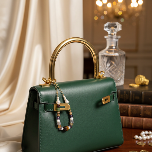 Doğal Taşlı Çanta Charmı ( İnci, Yeşim, Kaplan Gözü, Sitrin, Ametist, Jasper, Labradorit)