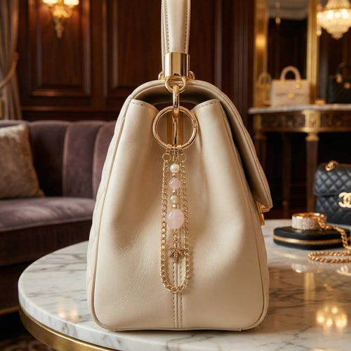 Doğal Taşlı Çanta Charmı ( Pembe Kuvars, İnci, Sitrin )