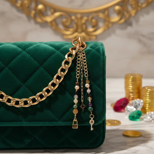 Doğal Taşlı Çanta Charmı ( Sitrin, Ametist, Kaplan Gözü, Necef, Pembe Kuvars, İnci )