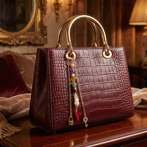 Doğal Taşlı Çanta Charmı ( Sitrin, Ametist, Yeşim, Çilek Kuvars, İnci )