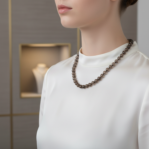 Dumanlı Kuvars 6 mm Düğümlü Doğal Taş Kolye