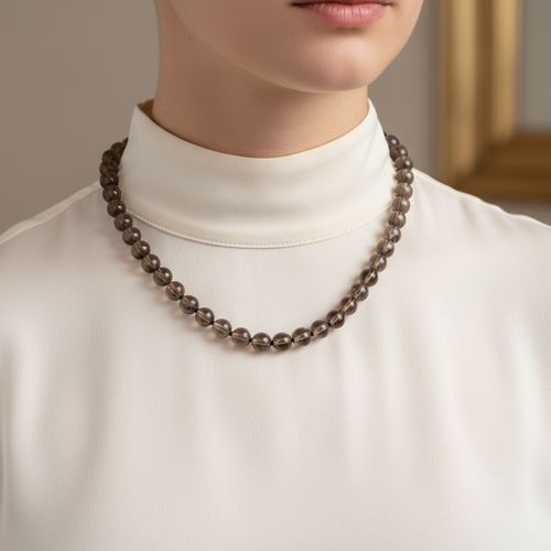 Dumanlı Kuvars 8 mm Düğümlü Doğal Taş Kolye