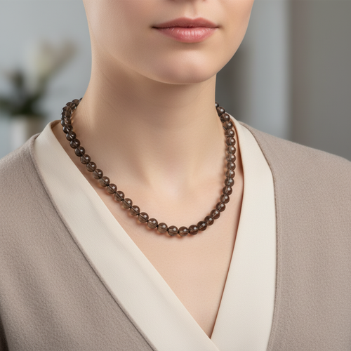 Dumanlı Kuvars 8 mm Düğümlü Doğal Taş Kolye