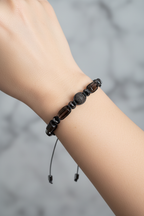 Dumanlı Kuvars - Hematit Doğal Taş Zirkon Aparatlı Makrome Bileklik