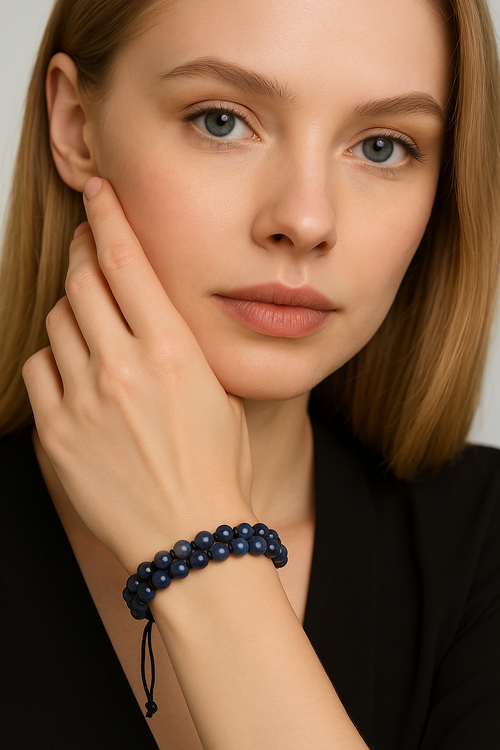 Dumortierit 6mm Double Row Macrame Natural Stone Bracelet