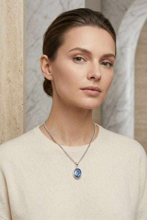 Kıyanit Doğaltaş 925 Ayar Gümüş Kolye