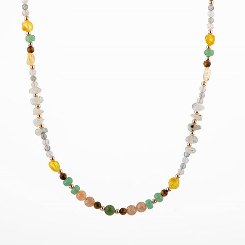 Yeşim-Kaplan Gözü-Hematit-Güneş Taşı-Aventurin-Sitrin-Kehribar-Labradorit-Ay Taşı-Pembe Kuvars Doğal Taş Kolye