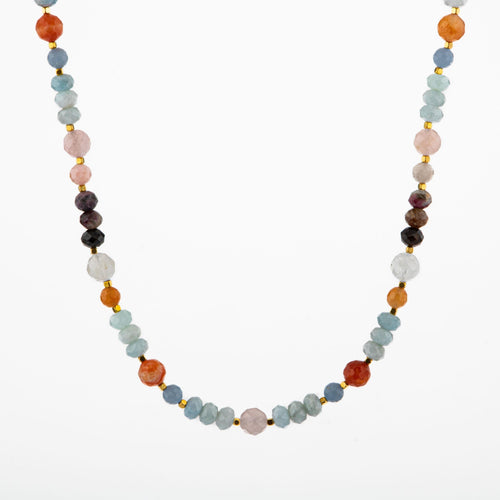 Anjelit-Morganit-Pembe Kuvars-Renkli Turmalin-Ay Taşı-Turuncu Aventurin-Akuamarin-Madagaskar Akik Doğal Taş Kolye