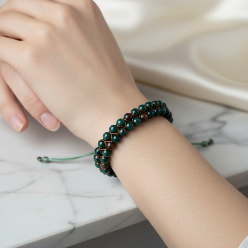 Kan Taşı 4 mm Çift Sıra Doğal Taş Bileklik – Unisex El İşçiliği - Görsel 1 - Safnaturel