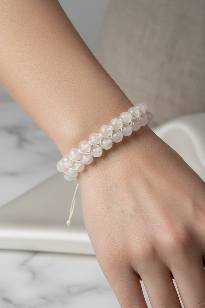 Selenit 8mm Çift Sıra Makrome Doğal Taş Bileklik - Görsel 2 - Safnaturel