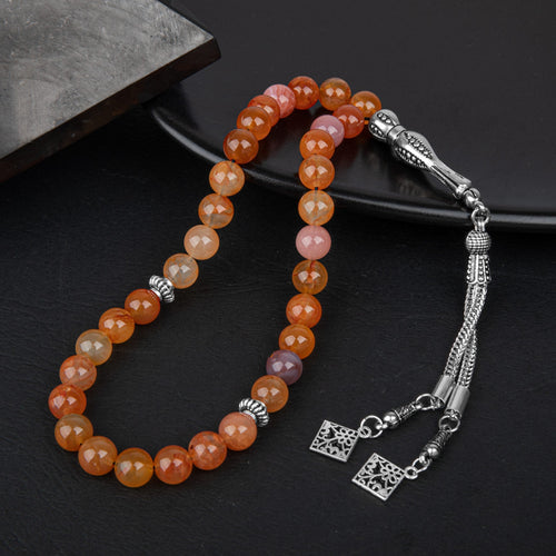 Karnelyan Akik Doğal Taş Tesbih 33lük - 8mm