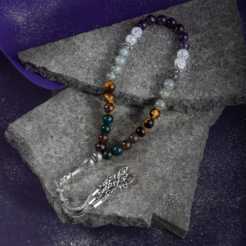 Balık Burcu Tesbih Ametist, Kan Taşı, Kaplan Gözü, Labradorit, Necef