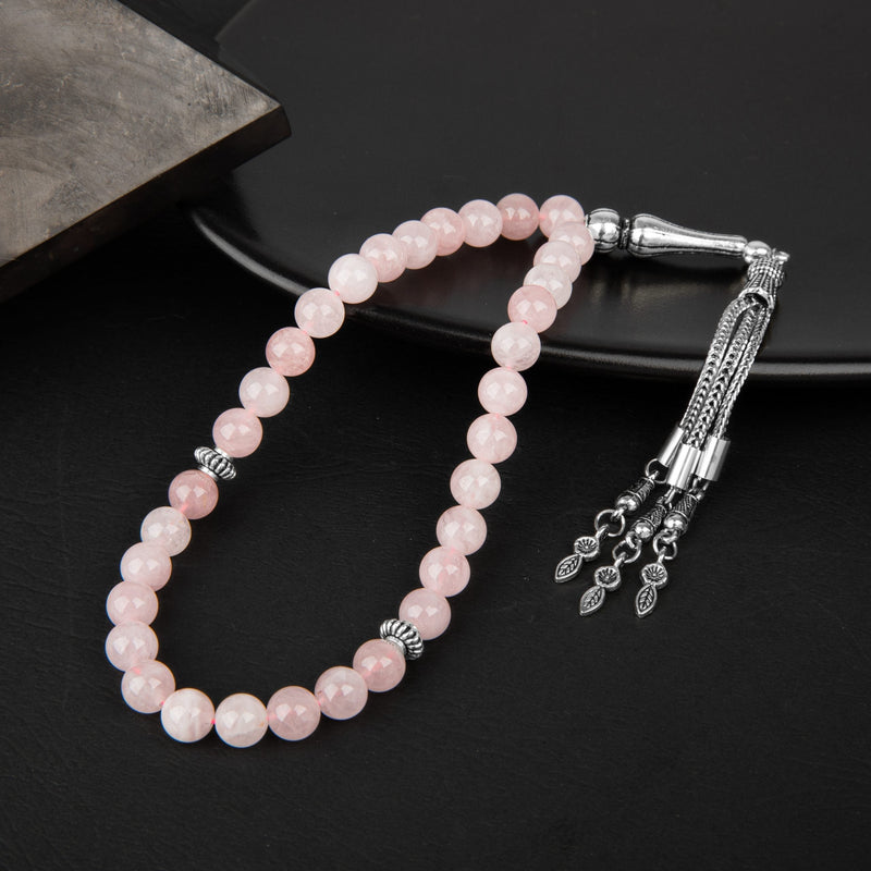 Pembe Kuvars (Gül Kuvars) Doğal Taş Tesbih 33lük - 8mm
