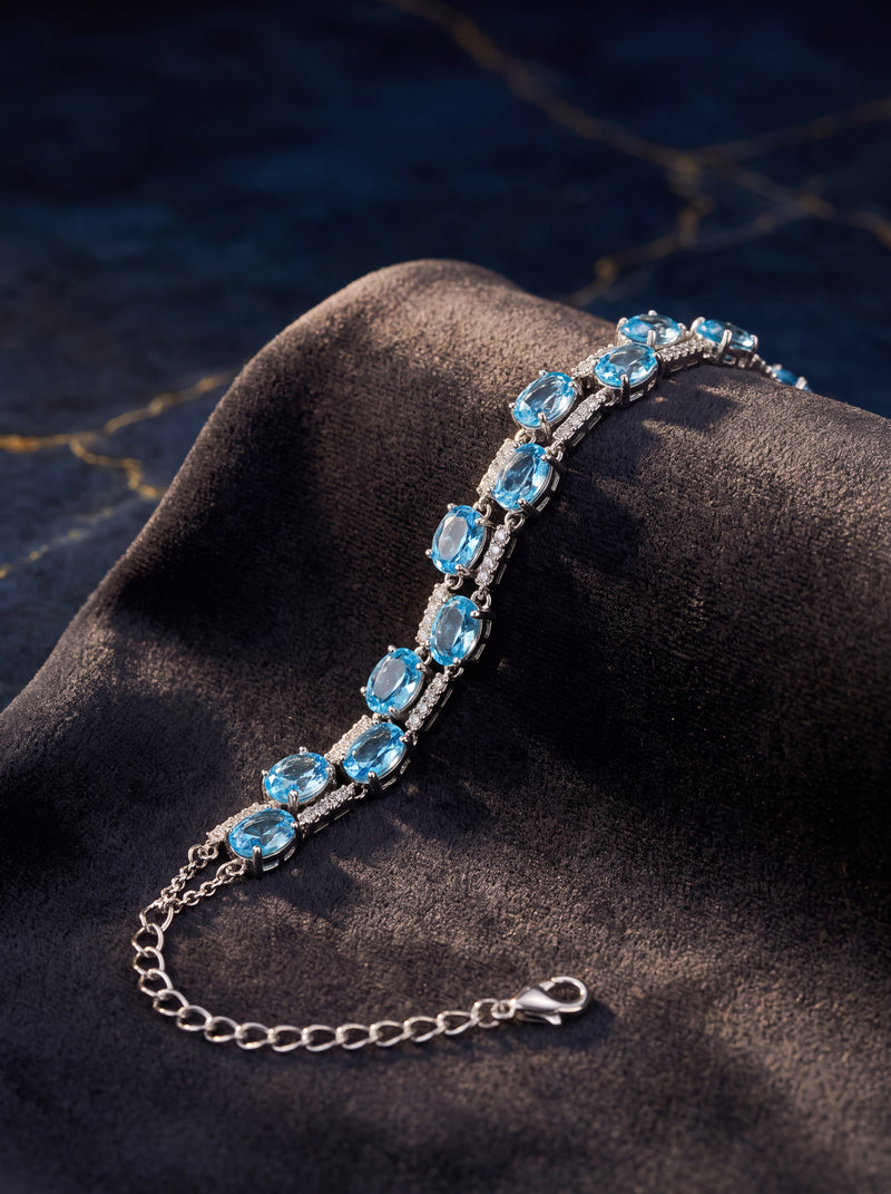 Sertifikalı Topaz Doğal Taş 925 Ayar Gümüş Bileklik
