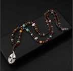 Erkek Kolyesi Hindistan Cevizi Kabuğu-turkuaz-kaplan Gözü-hint Akik-hematit Doğal Taş Gümüş Tasarım Kolye