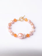 İnci - Güneş Taşı - Karnelyan Akik Doğal Taş Gümüş Kapama Bileklik
