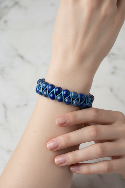 Lapis Lazuli 8mm Çift Sıra Makrome Doğal Taş Bileklik - Görsel 1 - Safnaturel