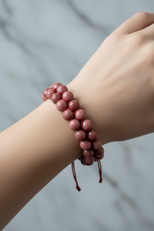 Pembe Jasper 8mm Çift Sıra Makrome Doğal Taş Bileklik - Görsel 2 - Safnaturel